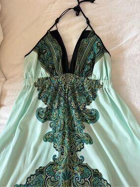 Dotti Mint Green Halter Dress with Teal & Black Paisley print